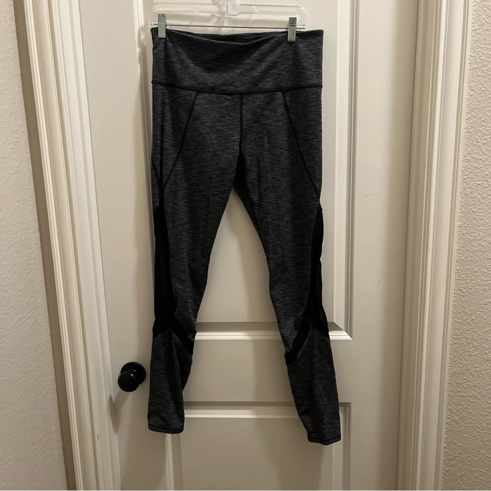 ATHLETA Plie Size Large Mesh Panel Leggings  Heathered Gray and Black Yoga